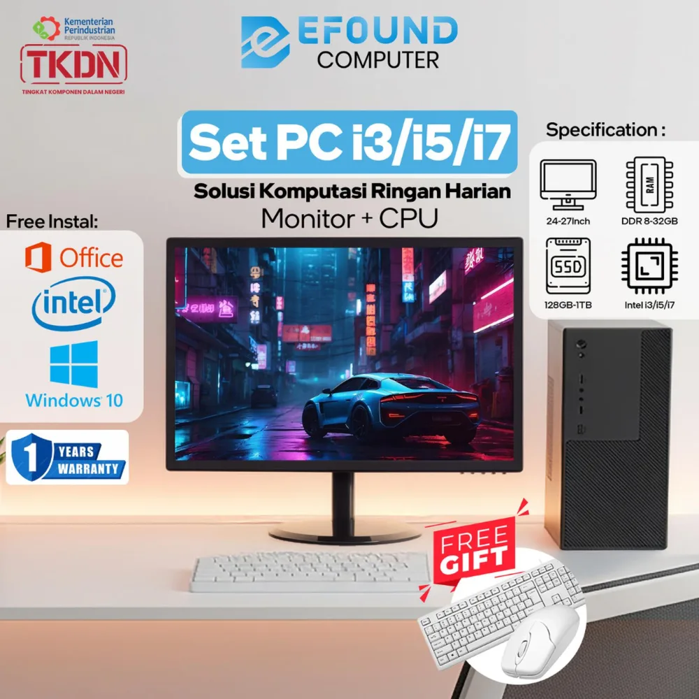 PC Intel Core i3/i5/i7 – Paket PC lengkap, Monitor HD 22 inch BG